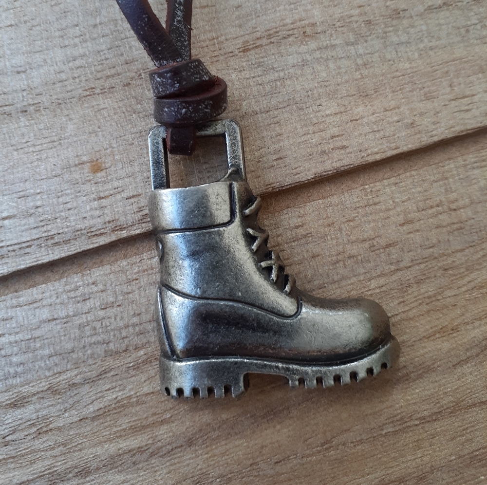 Metal boot with Leather Adjustable Necklace Men Women